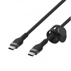 Кабель заряджання/синхронізації Belkin USB-С > USB-C, 1м, плетений, силіконовий, з ремінцем на магніті, чорний (CAB011BT1MBK)