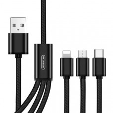 Кабель WK WDC-091th USB - Lightning + micro USB + USB Type-C (M/M), 2.8 А, 1.15м, Black (6941027606490)