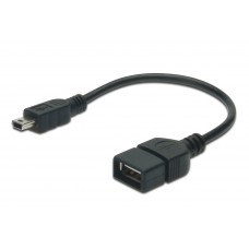 Адаптер DIGITUS USB 2.0 AF/miniB, OTG, 0.2м, чорний (AK-300310-002-S)