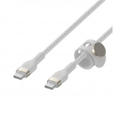Кабель заряджання/синхронізації Belkin USB-C > USB-C, 1м, 60Вт, плетений, силіконовий, з ремінцем на магніті, білий (CAB011BT1MWH)