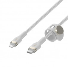 Кабель заряджання/синхронізації Belkin USB-С > Lightning, 1м, плетений, силіконовий, з ремінцем на магніті, білий (CAA011BT1MWH)