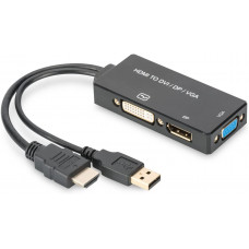 Перехідник DIGITUS HDMI - DP+DVI+VGA UHD 4K, M-F/F/F, 3 in 1 (AK-330403-002-S)
