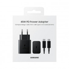 Зарядний пристрій мережевий Samsung 45Вт USB-С PD PPS, кабель USB-C > USB-C, 1.8м, чорний (EP-T4510XBEGEU)