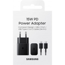 Зарядний пристрій мережевий Samsung 15Вт USB-С, кабель USB-C > USB-C, 1м, чорний (EP-T1510XBEGEU)