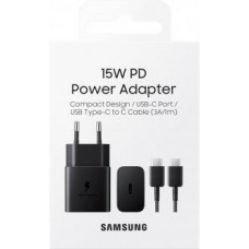 Зарядний пристрій мережевий Samsung 15Вт USB-С, кабель USB-C > USB-C, 1м, чорний (EP-T1510XBEGRU)