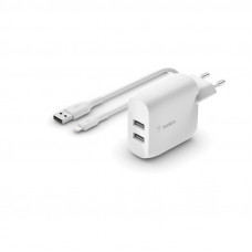 Зарядний пристрій мережевий Belkin 24Вт 2хUSB-A, кабель USB-A > Lightning, 1м, білий (WCD001VF1MWH)