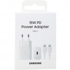 Зарядний пристрій мережевий Samsung 15Вт USB-С, кабель USB-C > USB-C, 1м, білий (EP-T1510XWEGEU)