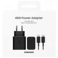 Зарядний пристрій мережевий Samsung 45Вт USB-С PD PPS, кабель USB-C > USB-C, 1.8м, чорний (EP-T4511XBEGEU)