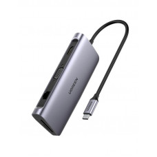 Концентратор USB Type-C Ugreen CM179 3xUSB 3.0 + HDMI + VGA + RJ45 1000M Ethernet + Cardreader, Gray (40873)