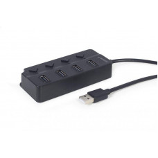Концентратор USB 2.0 Gembird 4хUSB2.0, з вимикачами, пластик, Black (UHB-U2P4P-01)