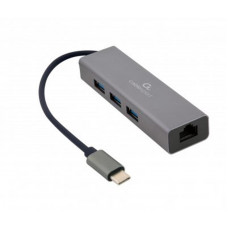 Концентратор USB-C Cablexpert 3хUSB3.1 метал, Grey (A-CMU3-LAN-01)